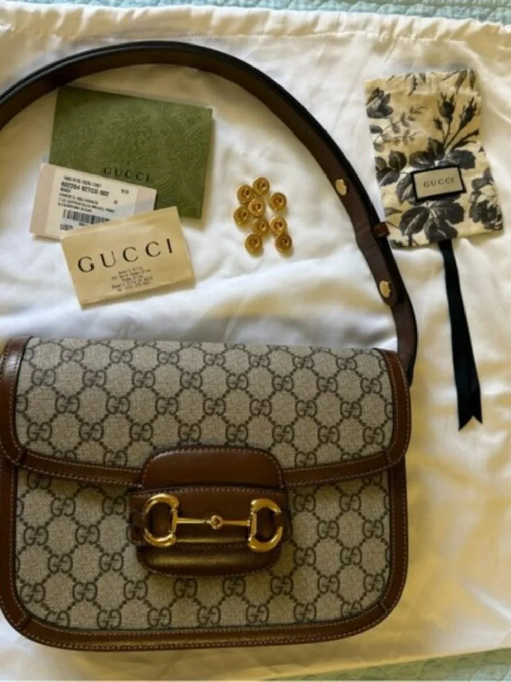 mint condition GUCCI 1955 HORSEBIT SHOULDER BAG GG supreme/brown